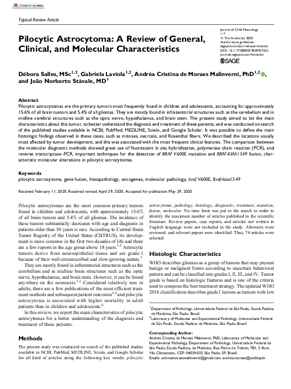 (PDF) Pilocytic Astrocytoma: A Review of General, Clinical, and ...