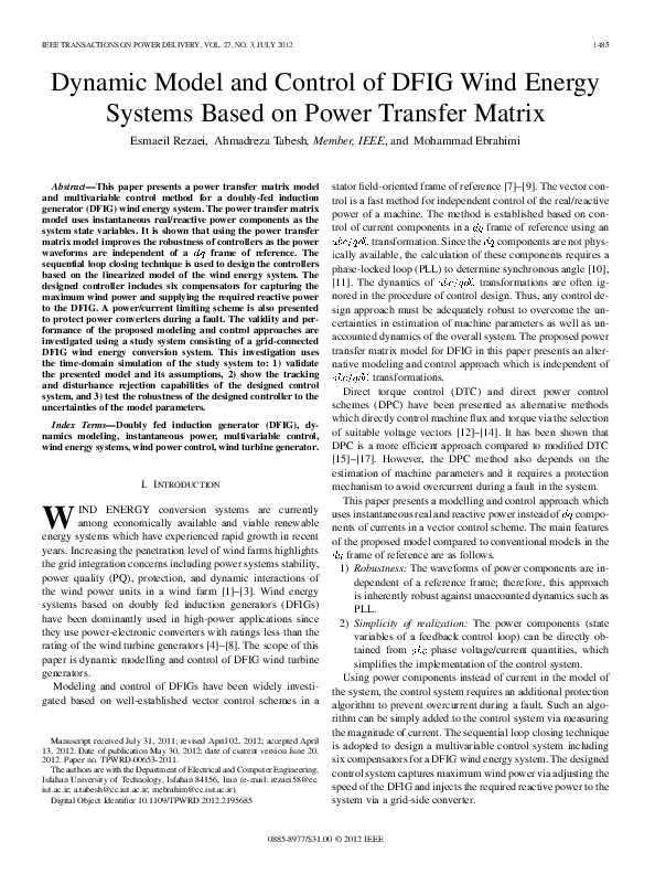 (PDF) Dynamic Model and Control of DFIG Wind Energy Systems Based on ...