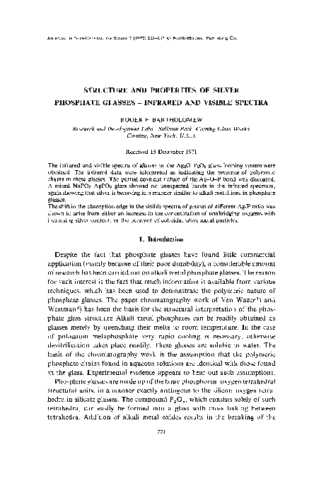 (PDF) Structure and properties of silver phosphate glasses — Infrared ...