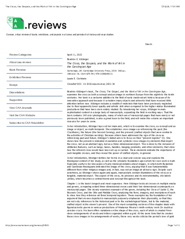 (PDF) Laura E. Cochrane. Review of "The Cross, the Gospels, and the ...