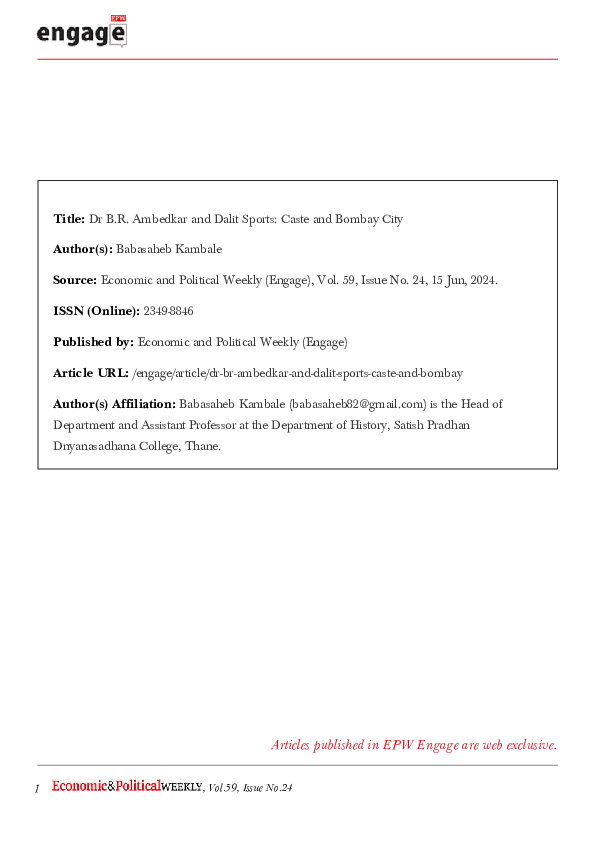 (PDF) Dr B.R. Ambedkar and Dalit Sports: Caste and Bombay City