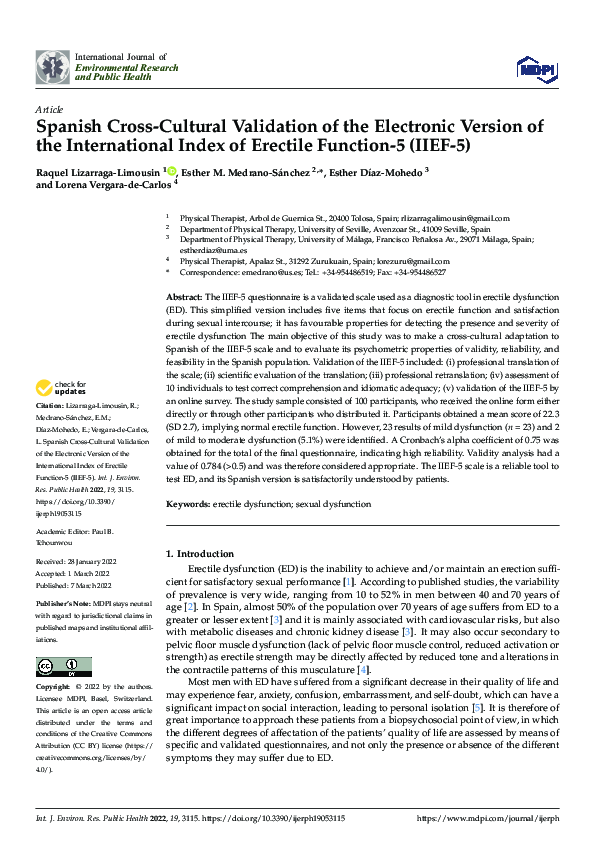 (PDF) Spanish Cross-Cultural Validation of the Electronic Version of ...