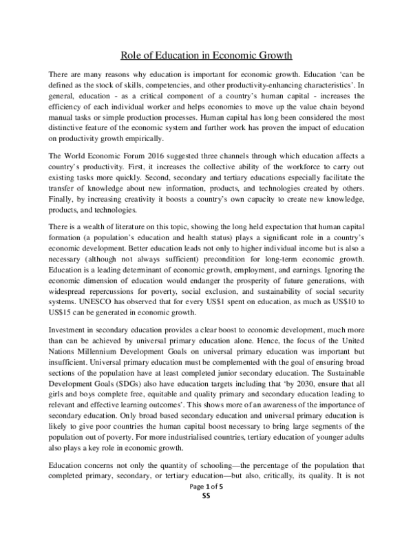 (PDF) Role of Education in Economic Growth