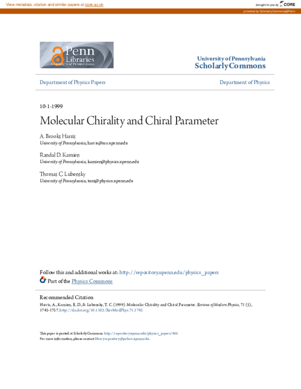 (PDF) Molecular Chirality and Chiral Parameter