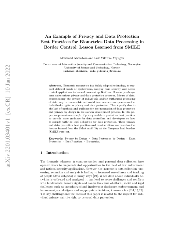(PDF) An Example of Privacy and Data Protection Best Practices for ...