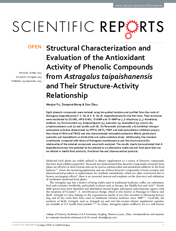 (PDF) Structural Characterization and Evaluation of the Antioxidant ...