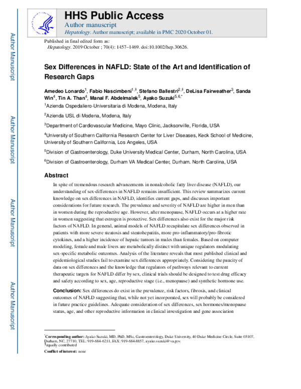 (PDF) Sex Differences in Nonalcoholic Fatty Liver Disease: State of the ...