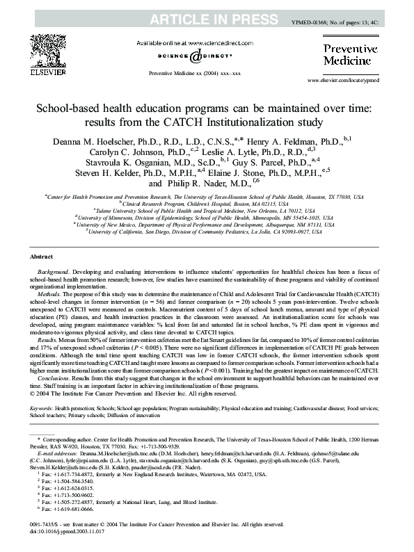 (PDF) School-based health education programs can be maintained over ...
