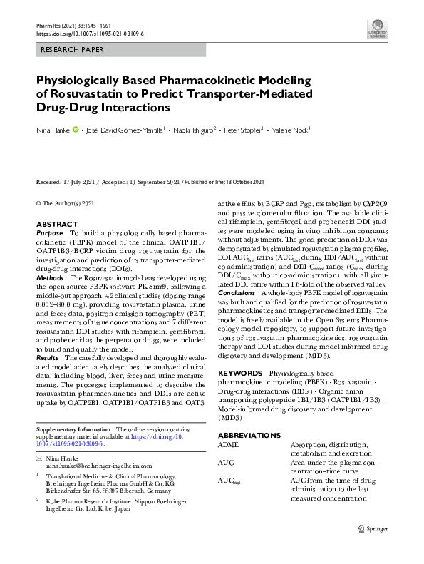 (PDF) Physiologically Based Pharmacokinetic Modeling of Rosuvastatin to ...