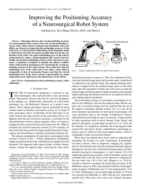(PDF) Improving the Positioning Accuracy of a Neurosurgical Robot System