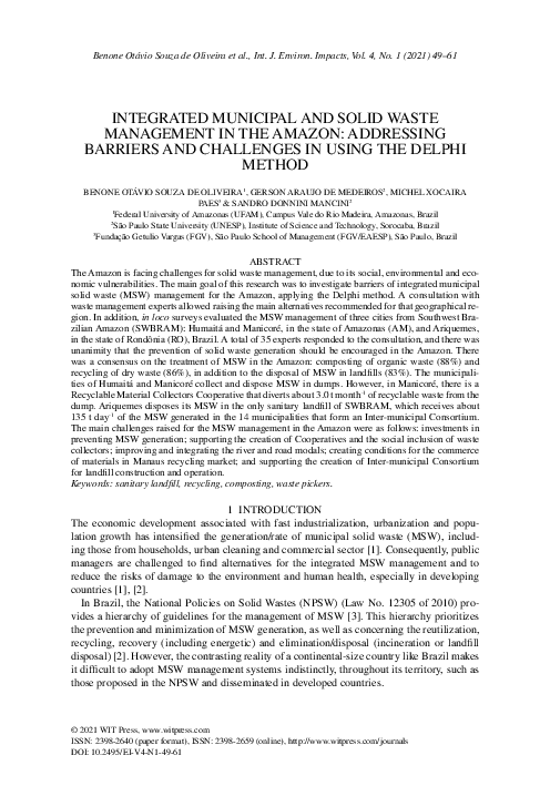 (PDF) Integrated Municipal and Solid Waste Management in the amazon ...