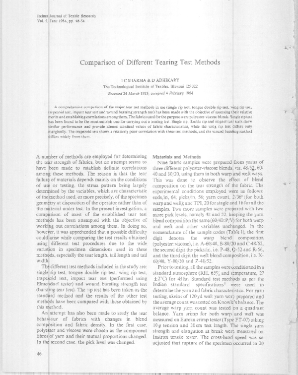 (PDF) Comparison of Different Tearing Test Methods