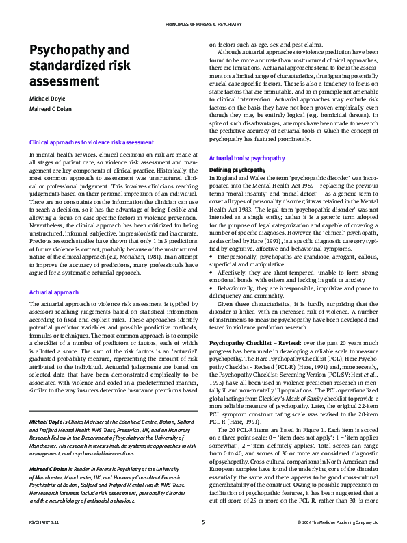 (PDF) Psychopathy and standardized risk assessment