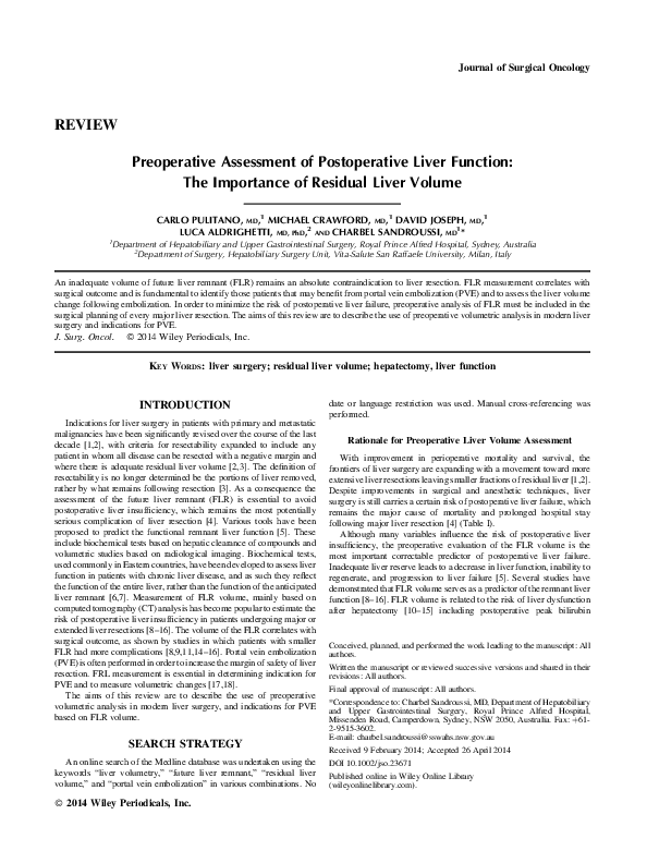 Preoperative assessment of postoperative liver function: the importance of residual liver volume