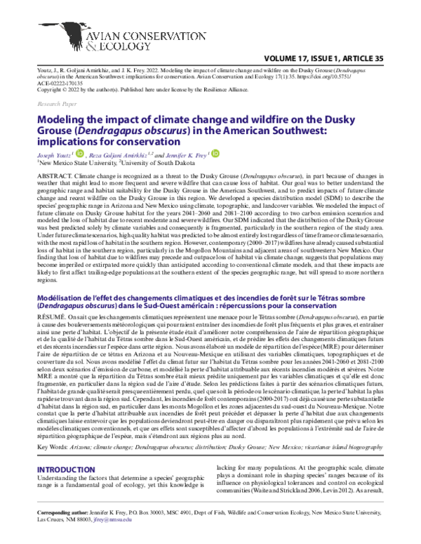 (PDF) Modeling the impact of climate change and wildfire on the Dusky ...