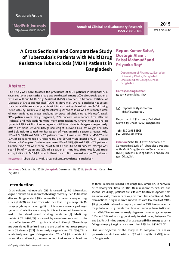 (PDF) A Cross Sectional and Comparative Study of Tuberculosis Patients ...