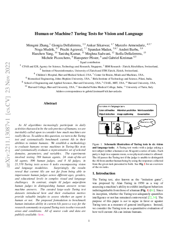 (PDF) Human or Machine? Turing Tests for Vision and Language