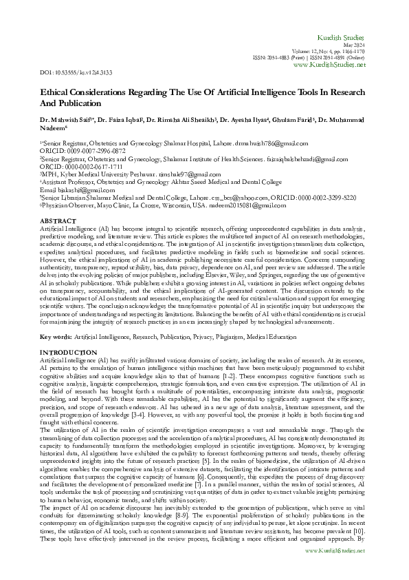 (PDF) Ethical Considerations Regarding The Use Of Artificial ...
