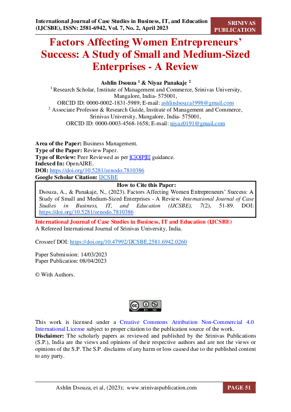(PDF) Factors Affecting Women Entrepreneurs' Success: A Study of Small ...