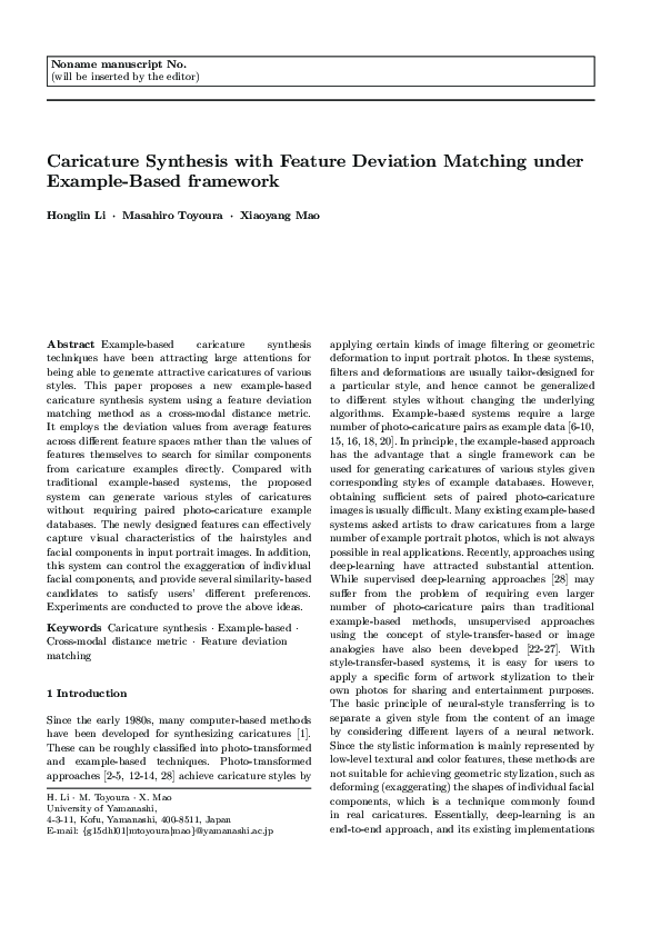 (PDF) Caricature synthesis with feature deviation matching under ...