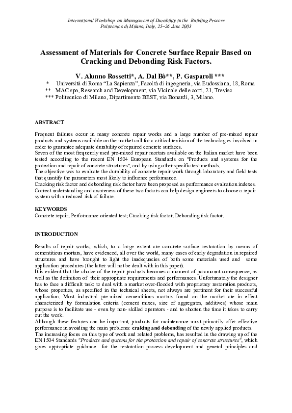 (PDF) Assessment of Materials for Concrete Surface Repair Based on ...