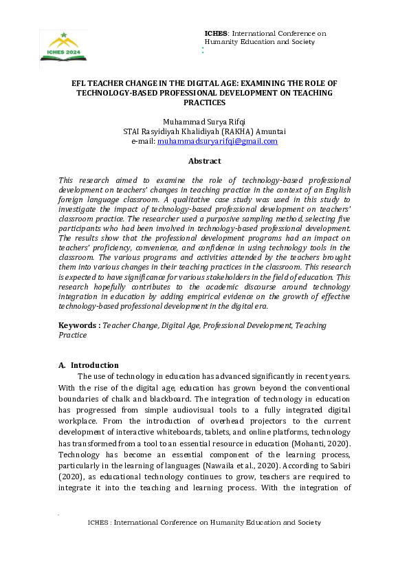 (PDF) EFL TEACHER CHANGE IN THE DIGITAL AGE: EXAMINING THE ROLE OF ...