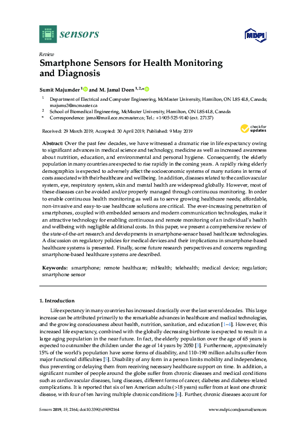 (PDF) Smartphone Sensors for Health Monitoring and Diagnosis