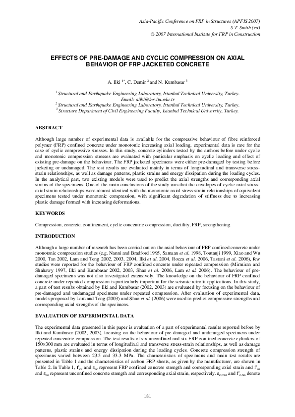 (PDF) Effects of Pre-Damage and Cyclic Compression on Axial Behavior of ...