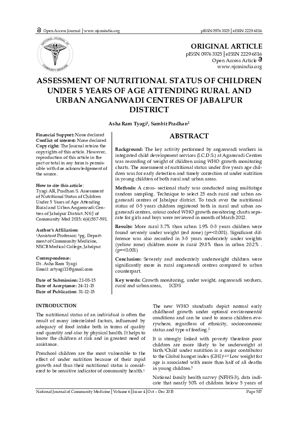 (PDF) ASSESSMENT OF NUTRITIONAL STATUS OF CHILDREN UNDER 5 YEARS OF AGE ...