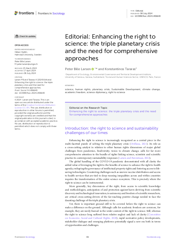 (PDF) Enhancing the right to science: the triple planetary crisis and ...