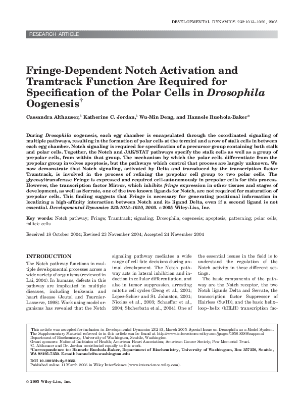 (PDF) Fringe‐dependent notch activation and tramtrack function are ...