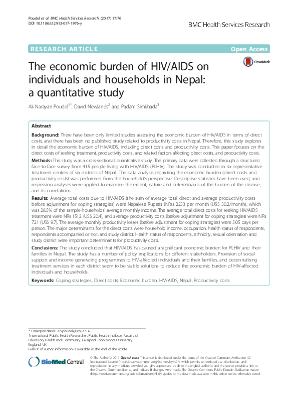 (PDF) The economic burden of HIV/AIDS on individuals and households in ...