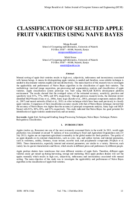 (PDF) Classification of selected apple fruit varieties using naive ...