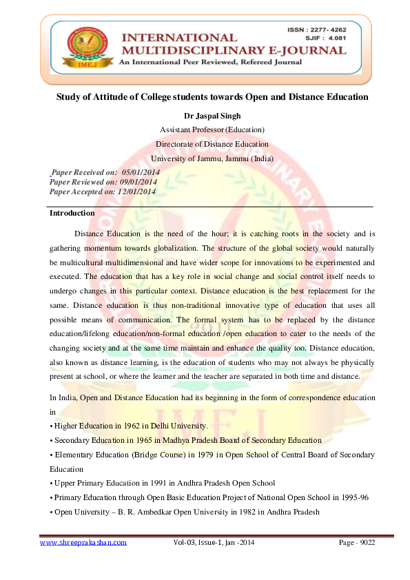 (PDF) Study of Attitude of College students towards Open and Distance ...