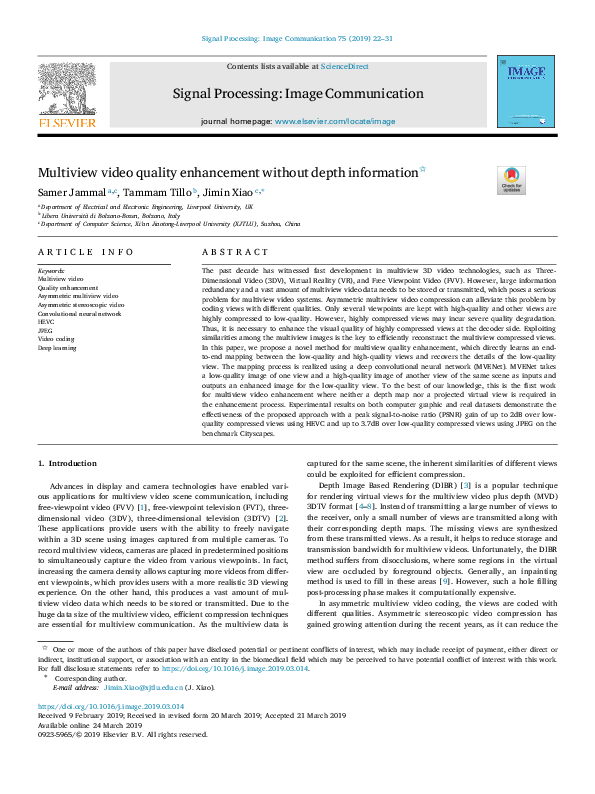 (PDF) Multiview video quality enhancement without depth information