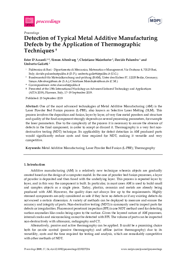(PDF) Detection of Typical Metal Additive Manufacturing Defects by the ...