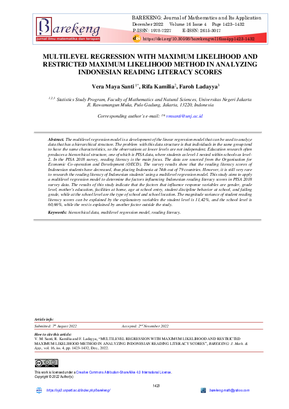 (PDF) Multilevel Regression with Maximum Likelihood and Restricted ...