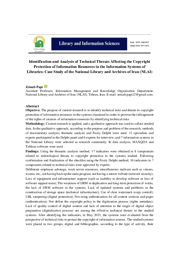 (PDF) Identification and Analysis of Technical Threats Affecting the ...