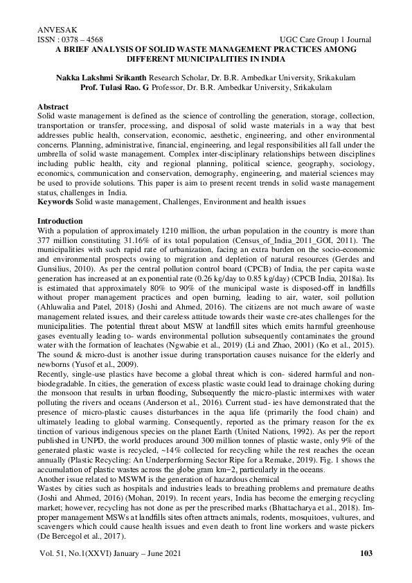 (PDF) A BRIEF ANALYSIS OF SOLID WASTE MANAGEMENT PRACTICES AMONG ...