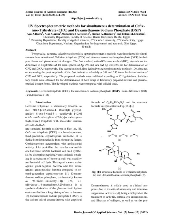 (PDF) UV Spectrophotometric methods for simultaneous determination of ...