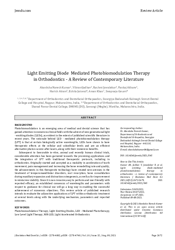 (PDF) Light Emitting Diode Mediated Photobiomodulation Therapy in ...