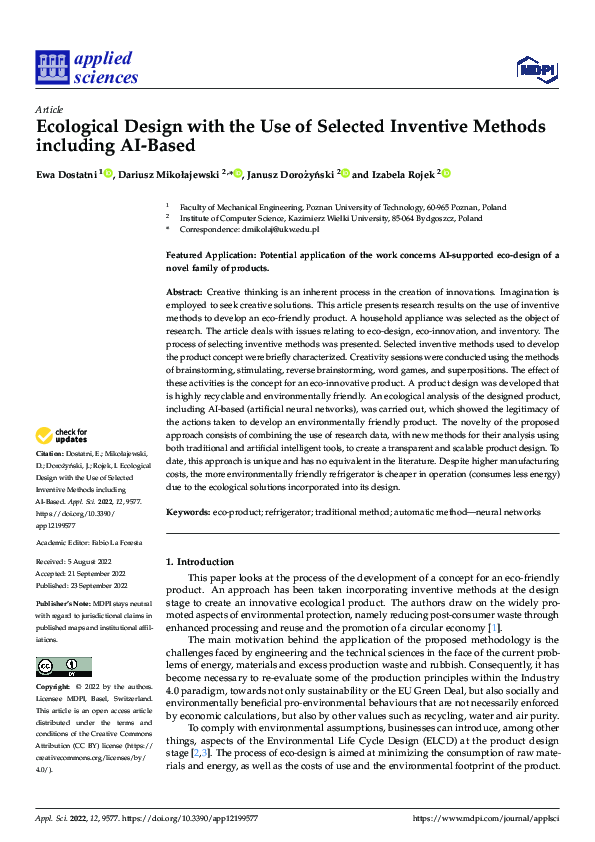 (PDF) Ecological Design with the Use of Selected Inventive Methods ...