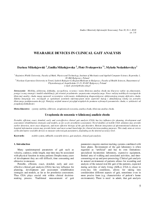(PDF) Wearable Devices in Clinical Gait Analysis