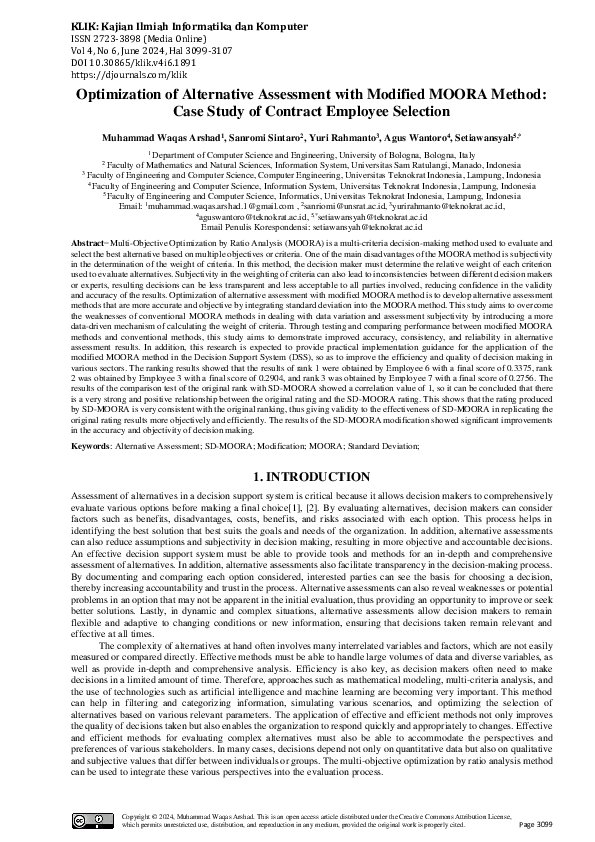 (PDF) Optimization of Alternative Assessment with Modified MOORA Method ...