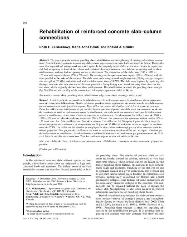 (PDF) Rehabilitation of reinforced concrete slab column connections