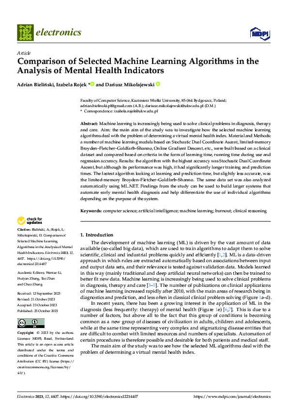 (PDF) Comparison of Selected Machine Learning Algorithms in the ...