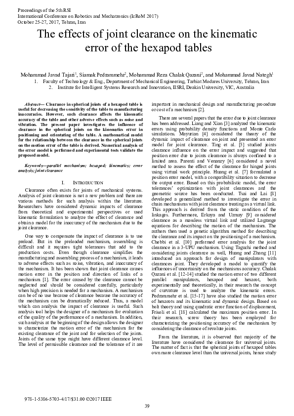 (PDF) The effects of joint clearance on the kinematic error of the ...