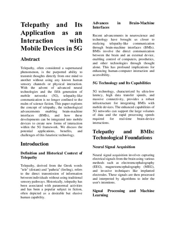 (PDF) Telepathy and Its Application as an Interaction with Mobile ...