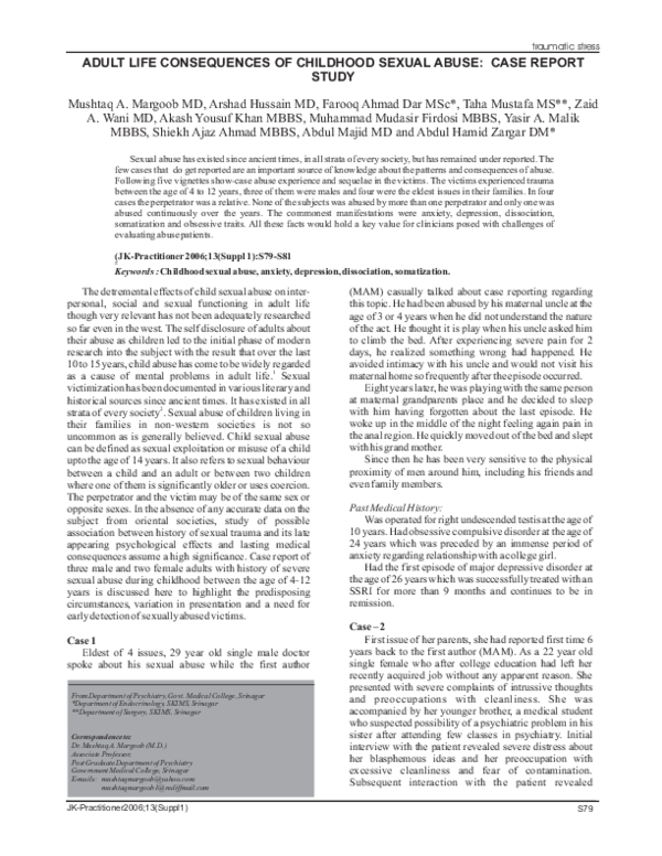 (PDF) Adult Life Consequences of Childhood Sexual Abuse: Case Report Study
