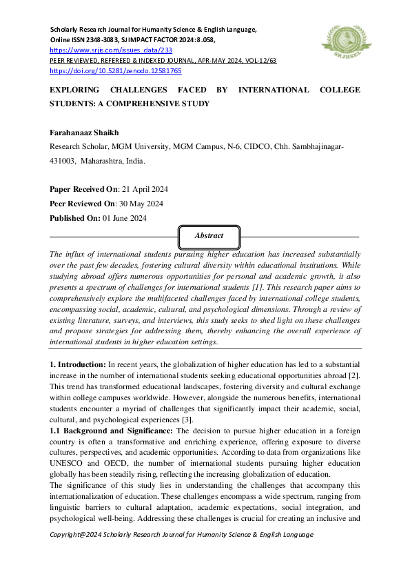 (PDF) EXPLORING CHALLENGES FACED BY INTERNATIONAL COLLEGE STUDENTS: A ...